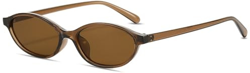 LOJUDI Retro solglasögon dam oval – Cateye Vantage män ovala små smala glasögon för kvinnor UV-skydd, Brun/brun, 55 mm x 139 mm