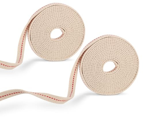 Gosknor Lot de 2 Mèches de Lampe à Huile avec Couture Rouge, 1,2 cm, 3 m Long en Coton Plat à Base Kérosène pour Lampes Pétrole (Blanches)