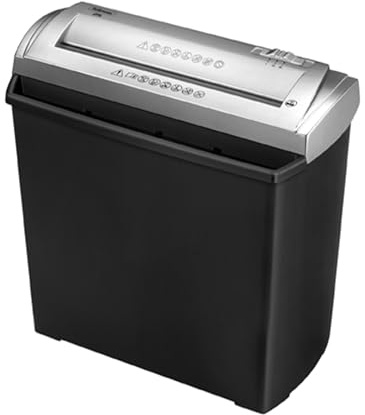 Fellowes FS-5S Destructeur de Documents, 5 Feuilles, Coupe Droite, P1, Bac 11L, Déchiqueteuse Papier Maison/Bureau, Usage Personnel, Compact et Silencieux, Noir
