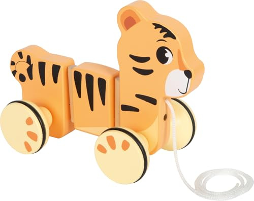 Small Foot Animale da Trascinare Tigre Safari, Tigre da Tirare Flessibile in Legno FSC® 100% Certificato, Giocattolo per la motricità per Bambini dai 12 Mesi, 12733