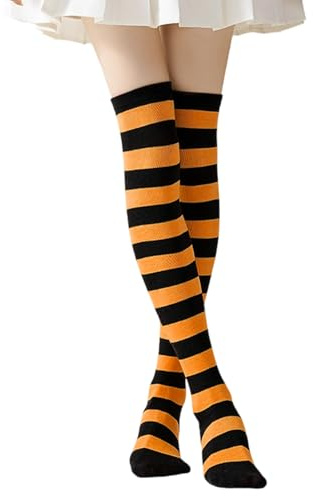 Striped Tights,Knee High Socks Long Thigh Stockings Over Women's Black and White Stripe The Knee-high Sock,for Ladies Women Girls Kids Boots Dress Daily Wear Cheerleader Halloween Accessories (Orange)