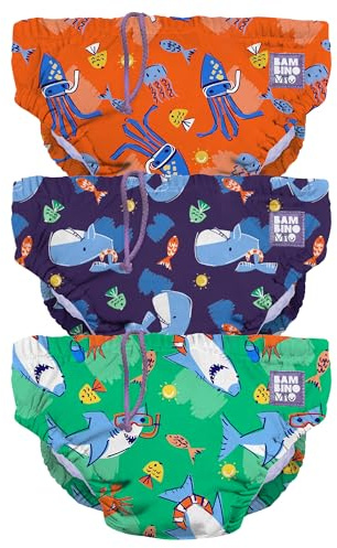 Bambino Mio badblöjor för spädbarn och småbarn, (1-2 år) Återanvändbara unisex-badblöjor i 3-pack, tvättbara blöjor (Havslivsvänner)