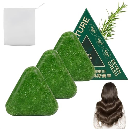 Shampoo solido Nature Triangle, detergente delicato per capelli e shampoo al sapone verde rinforzante, riduce l'effetto crespo, elimina la forfora per donne e uomini (3 Pezzo)
