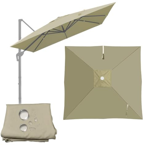 Grandes Baldacchino Di Ricambio 8 Stecche Telo Di Rechange Per Ombrellone A Sbalzo, Protezione UV50+, Antipioggia, Grigio Kaki Bianco, Quadrato Vela Copertura Di Sostituzione(Light khaki,3X3m)