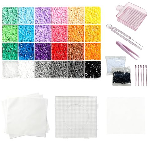 Xinjiayi Lot de 8000 perles à repasser - 2,6 mm - Mini perles à repasser - Assorties - 24 couleurs - Pour méditation, relaxation, bricolage, temps familial, cadeaux pour enfants