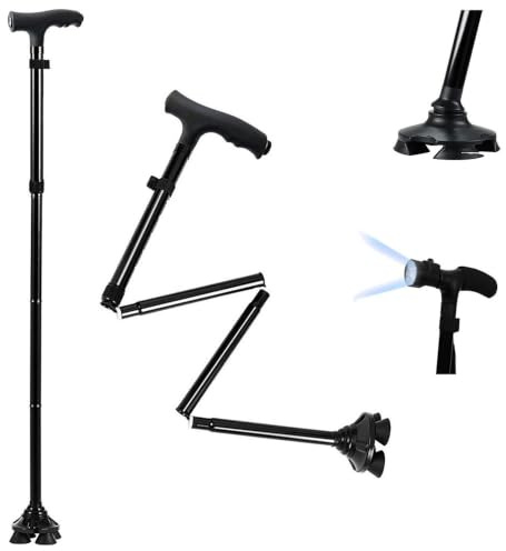 Bastón Plegable con Luz LED, Ajustable 85-97 cm, 4 Puntos