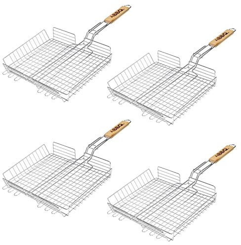 4x Grillkorb Grillschale BBQ Grillpfanne Gemüsekorb Fischbräter Grillwok Hähnchengrillkorb Grillguthalter