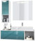 Vladon Badmöbel Komplettset La Costa, Made in Germany, Korpus in Weiß matt/Fronten in Petrol Hochglanz, mit Aufsatzwaschbecken, Armatur und LED Spiegel
