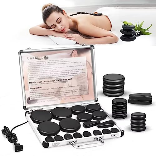 Stones massageset, 18 stycken basalt hot stenar med värmekit, massagestenar för proffs eller hemspa, avkoppling, läkning, smärtlindring