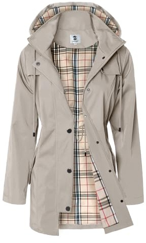 SaphiRose Women's Long Hooded Rain Jacket Outdoor Raincoat Windbreaker(Khaki,Large)