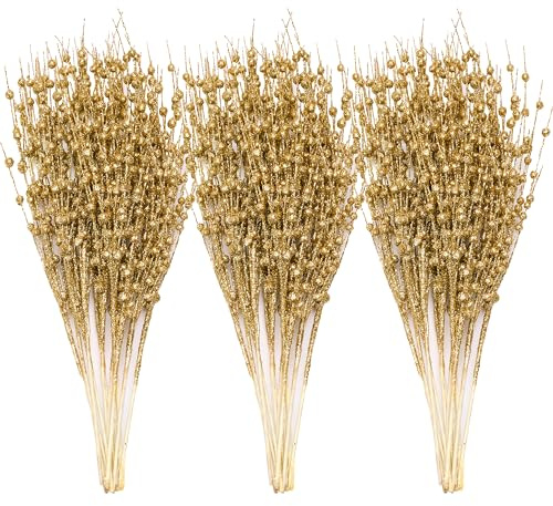 Joiedomi 24 Pezzi Stelo di Bacche per Albero di Natale (Oro), Bastoncini Decorativi di Perline, Ramoscelli Glitterati, Plettri, Rami per Albero di Natale, Vacanze, Matrimonio, Festa (20 Pollici, Oro)