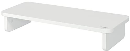 Leitz Soporte de Escritorio Ordenadores de Sobremesa y Portátiles, Monitores de hasta 24 Pulgadas y 20 kg, Espacio Adicional para Teclado de 470 mm de Ancho, Gama Ergo, Blanco, 64340001