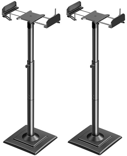 ELIVED Adjustable Height Speaker Stands, Extend 865mm to 1100mm, Spring Loaded Floor Stand Holds Universal Satellite & Bookshelf Speakers Up to 5KG, Cable Management, 1 Pair EV5028