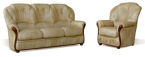 Vente-unique Couchgarnitur Leder 3+1 - Büffelleder - Beige - Daphne