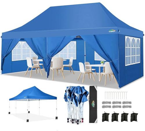 COBIZI Gazebo 3x6 Pieghevole Impermeabile per feste stabile con 6 pareti laterali, aggiornamento tetto alto e borsa per il trasporto, padiglione da giardino pop-up esterno per festival, UV 50+