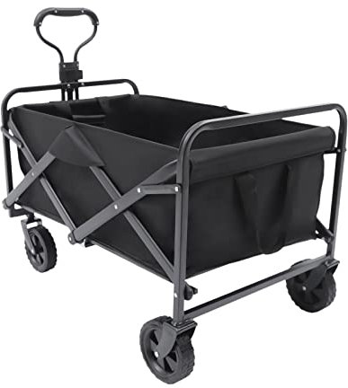 Bollervagn, vikbar strandvagn, transportvagn, hopfällbar trädgårdsvagn för trädgård, 80 kg, vikbar handvagn för stranden med sidoficka och mugghållare, justerbart handtag, strandvagn