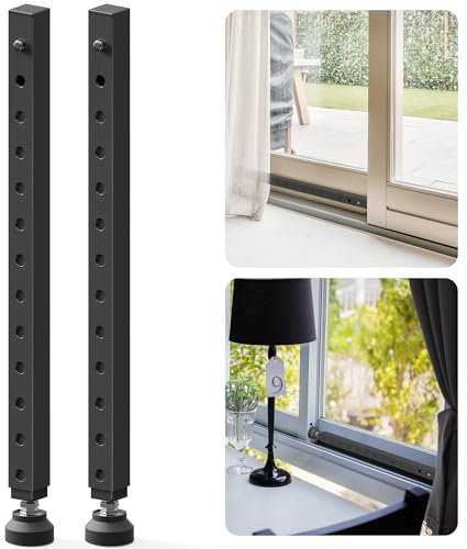 Gadgetzan Adjustable Window Security Bar,17-33 Inch Sliding Door Security Bar Lock with Rubber Base,Window Stopper for Patio Sliding Glass Door/Sliding Window/Anti-Theft/Child Safety (Black - 2 Pack)
