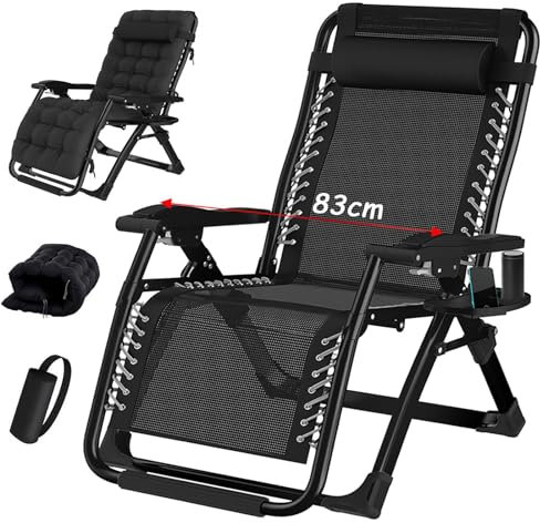 TYGYSDO Gartenliege Klappbar Sonnenliege Relaxliege für Balkon, Klappbarer liegestuhl 200kg Tragfähigkeit, Gartenstuhl mit liegefunktion Liegestuhl, XXL Verstellbar Zero Gravity Chair (Schwarz, 83cm)