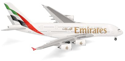 Herpa Miniatura del avión Emirates Airbus A380, Escala 1/500, maqueta de colección, modelismo, avión sin Soporte, Figura Metal