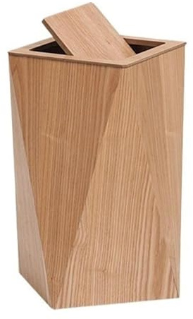 Poubelle Poubelle créative en forme de losange avec couvercle, corbeille à déchets en bois à dessus pivotant avec seau intérieur for salon, chambre à coucher, salle de bain, cuisine(Original Wood,60*2
