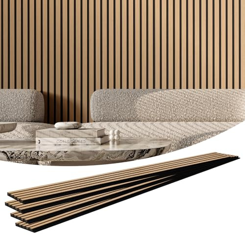 VEVOR Wood Slat Acoustic Panels, 7.9 x 94.5 inch, MDF Accent Wooden Wall Panels for Modern Interior Wall Decor, Faux Wood Wall Board Panels for Noise Reduction, Light Oak