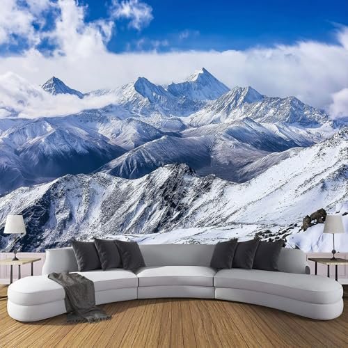 Fotomural Efecto Paisaje Natural Estilo 3D Papel Tapiz, Nieve Blanca Picos De Montaña Papel Pintado Papel Tapiz Decoración De La Pared Murales, Sala De Estar Dormitorio Papel Pintado 250Anx175Al Cm