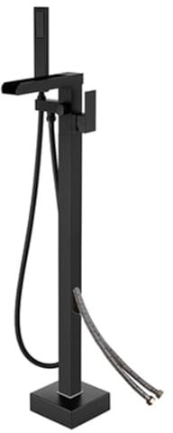 SdaryWare Robinet de Baignoire sur Pied Cascade Noir, Rotation à 360°, raccordement Mural, Eau Chaude et Froide, avec douchette, Noir(Black)