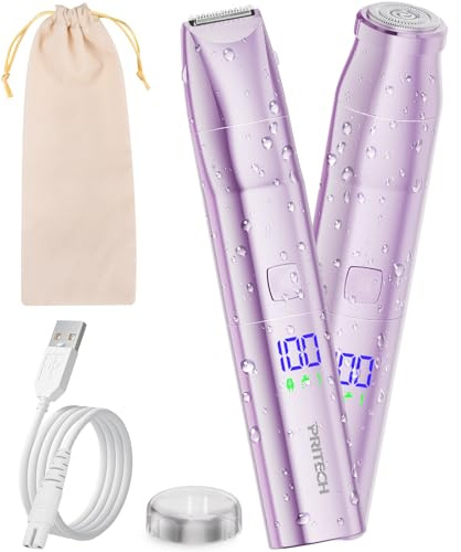 Bikini Trimmer for Women 2 in 1 Electric Razor for Women Face - Wet and Dry Electric Lady Shaver, Smooth Facial Hair Remover and Body Hair Trimmer for Bikini Leg Underarm Face Private Area, Purple