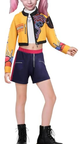 LIAOPUFUS Fille Nouveau Demon Pop Singer Hunters Costume Stage Outfit Set Halloween Cosplay Dress Up Pour Enfant 4-14 ans(1-orange,140)