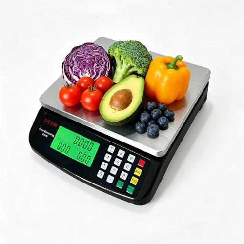 Báscula digital de cocina de 30 kg, precisión de 1 g y cálculo de precio | Función de conteo de piezas, unidades kg, g, lb y oz, balanza comercial para hostelería, mercados, tiendas y cocinas