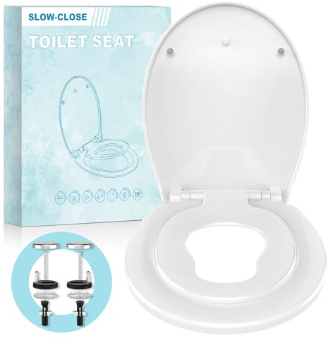 Family Toilet Seat, Round Soft Close Toilet Seat with Built-in Child Seat, Potty Training 2 in 1 Seat with Quick Release, Simple Top Fixing, Non-Slip Anti-Bacterial O Shape Toilet Cover （White）