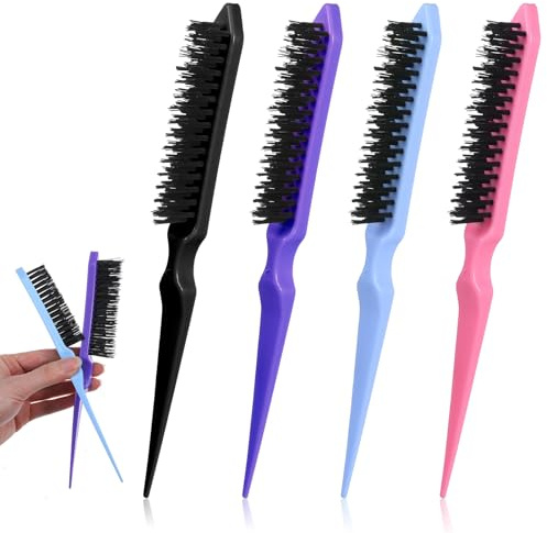RAHHLIZS 4Pcs Teasing Brush 3 Row Comb for Natural Hair Back Combing Brush | Backcombing Brush Teasing Combs for Women Root Lifting Scalp Massage (Black Pink Purple Blue)
