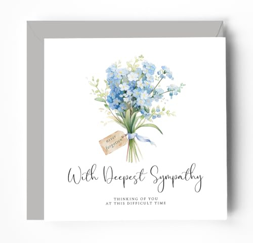 Sympathy Card with Forget Me Not Floral Design, Thinking of You, Bereavement Condolence Card