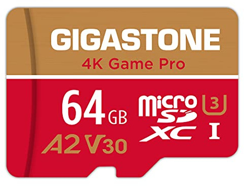 [Recupero dati gratuito per 5 anni] Scheda Micro SD Gigastone da 64 GB, 4K Game Pro, scheda di memoria MicroSDXC per Nintendo Switch, GoPro, telecamera di sicurezza, DJI, Drone, video UHD, R/W fino a