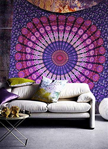 raajsee Indian Cotton Purple Tapestry Mandala Wall Hangings, Hippie Tapestries,Boho Throw Bohemian Bedding, Beach Blanket, Yoga Meditation Rugs Queen Bedspread Queen (82x92 Inches / 210x232 Cms)