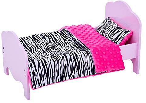 Olivia's Little World Petite Princesse - Lit Simple de poupée de 45 cm Rose et Linge Zèbre TD-11929-1E