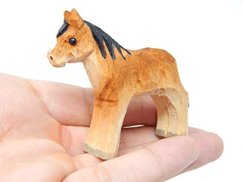 Selsela Horse Wood Figurine - Small Farm Animal Pony Gift Handmade Art Carving Decoration Miniature Animals Women