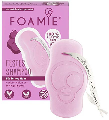 Foamie, shampoo solido per capelli fini con bacche di acai ed estratto di mandorla, shampoo per un maggiore volume, prodotto per la cura dei capelli 100% vegano, senza plastica, 80 g