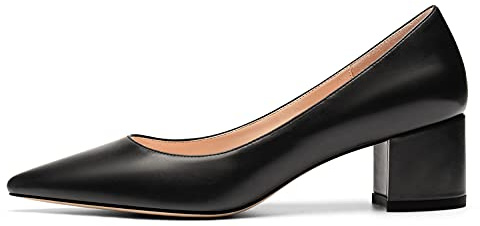 NobleOnly Femme Escarpins Doublure en Cuir Bloc Talons 5CM High Heels Noir Mates Chaussures EU 43.5