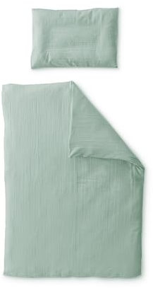 Ehrenkind® Bettwäsche-Set Musselin | 100% Bio-Baumwolle | Standard 100 by Oeko-TEX | 100x135cm + 40x60cm Jade | Bettwäsche 135x100
