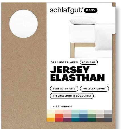 Schlafgut Easy Jersey Elasthan Boxspring Spannbettlaken 120x200 bis 130x220 Full-White, Spannbetttuch aus superweicher Baumwolle mit Elasthan