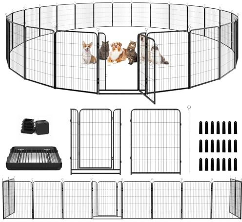 Kfvigoho Dog Playpen Outdoor Extra Wide 24 Piece Panels Heavy Duty Dog Fence 40 Height Anti-Rust with Doors Portable for RV Camping Yard, Total 63FT, 316 Sq.ft, Snowy Black