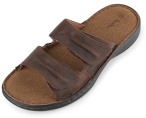 TIESTRA Sandales en Cuir pour Hommes,Semelle en Caoutchouc Antidérapante,Sandales à Boucles et Hook and Loop,Chaussures d'été pour la Plage et I'extérieur