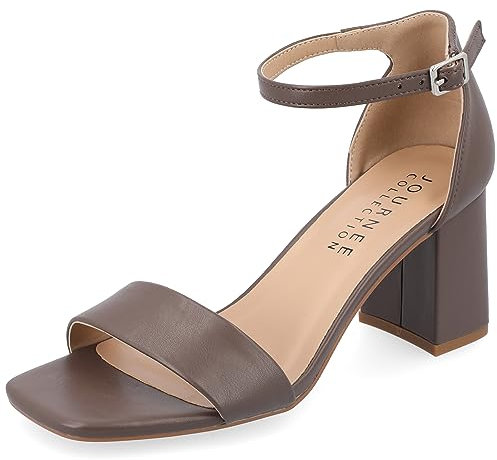 Journee Valenncia SuperNatural Shades Tru Comfort Foam Open Square Toe Ankle Strap Sandalen für Damen, Truffle, 35.5 EU Weit