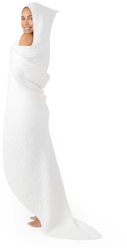 Comfy Cubs Adult Hooded Towel - Large 58'' x 58'', Soft, Absorbent, and Stylish Dual-Function Muslin Towel Hoodie for Bath, Relaxation, and Everyday Use - White