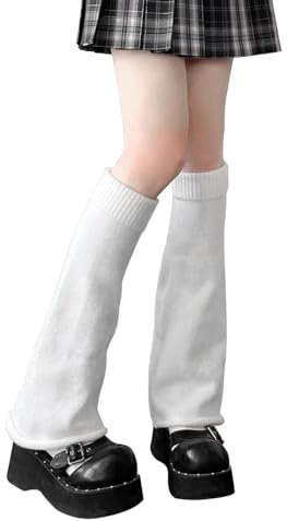 Vulevirtue 1 Paar Beinstulpen für Damen,Warme Stulpen Damen Gestrickte Leg Warmers Damen Leg Warmers Kurze Beinwärmer Winter Beinstulpen Häkelarbeit Gestrickte Leg Warmers für Anime-Festivals (Weiß)