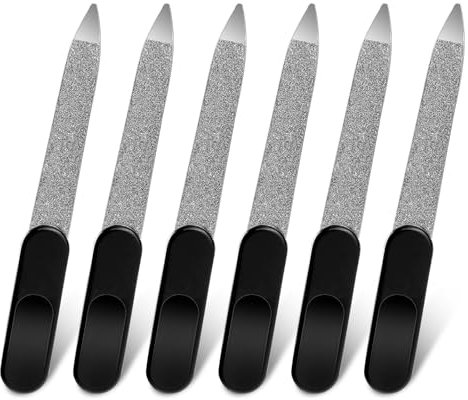 6 Stück Mini Schwert Nagelfeile Metall Nagelfeile für Naturnägel Profi Doppelseitige Nagelfeile Edelstahl Fingernagelfeilen mit Griff Schwarz Maniküre Feile Nagelwerkzeuge für Fingernägel Zehennagel