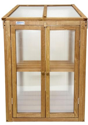 Lendo Online Serre de Jardin pour Fleurs Légumes Fruits - Mini Serre en Bois - Châssis de Jardin avec Toiture à 2 ou 4 Pans - Bois d'épicéa et Polycarbonate (60x49x97,5cm (Marron))
