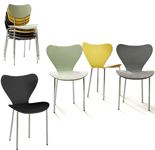 Set da 4 Sedie Multicolore per Sala da Pranzo in Polipropilene, Richiudibili con Gambe in Metallo - Per Soggiorno e Cucina (Multicolore-A)