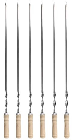 Sirxlevcy 6 PièCes 55 Cm Brochettes de Barbecue à Long Manche Shish Kebab Barbecue Bâton de Barbecue en Bois Fourchette de Barbecue en Acier Inoxydable ExtéRieur Aiguille de Gril